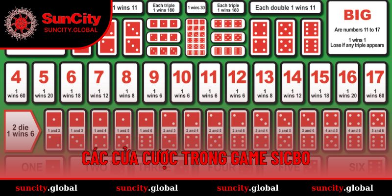 Trọn Bộ Hướng Dẫn Cách Chơi Sicbo Suncity Chính Xác 3 Một số cửa cược Sicbo cho mọi người tham khảo chọn lựa